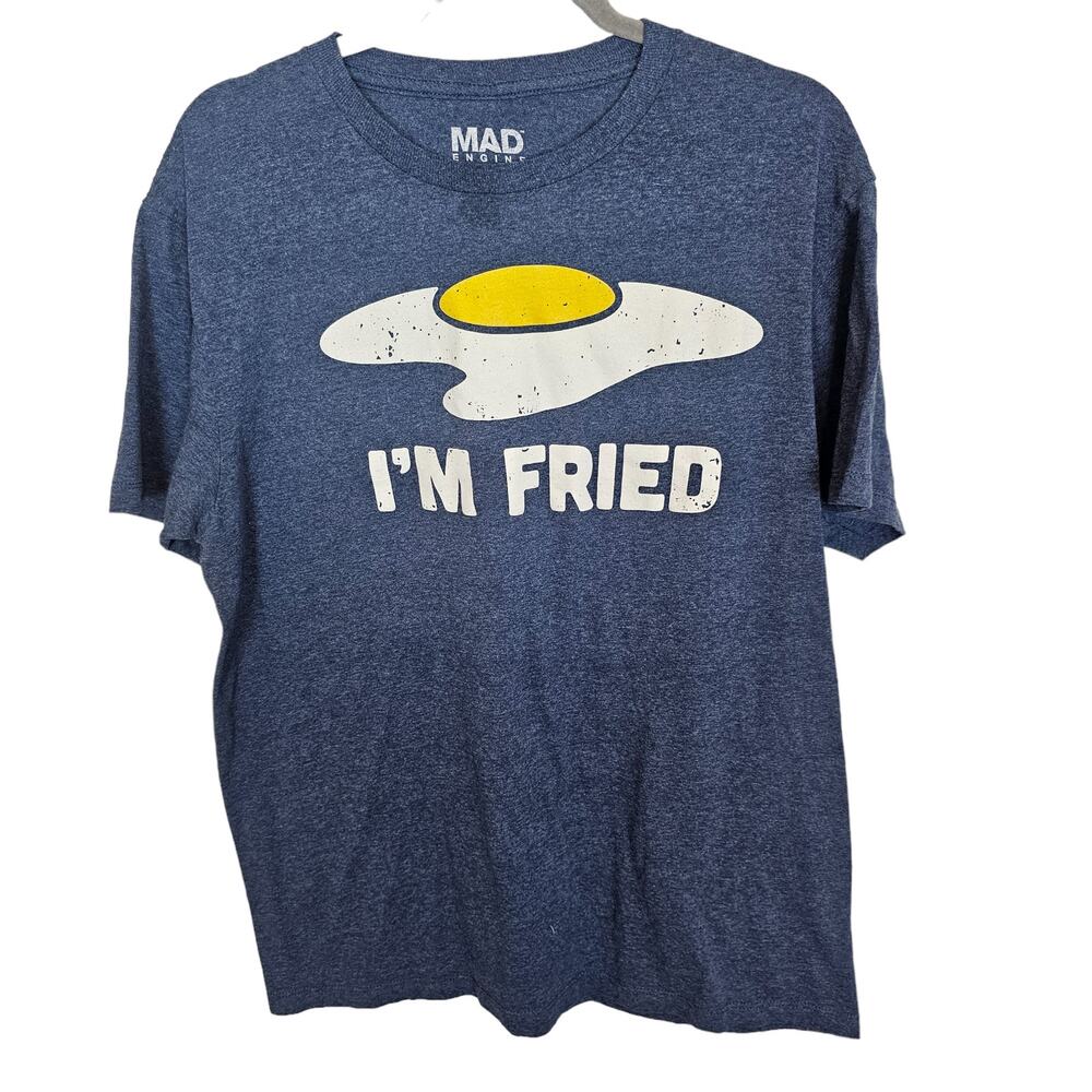 Mad Engine Mens Graphic T-Shirt Size L I'm Fried Crewneck Graphic Tee Casual